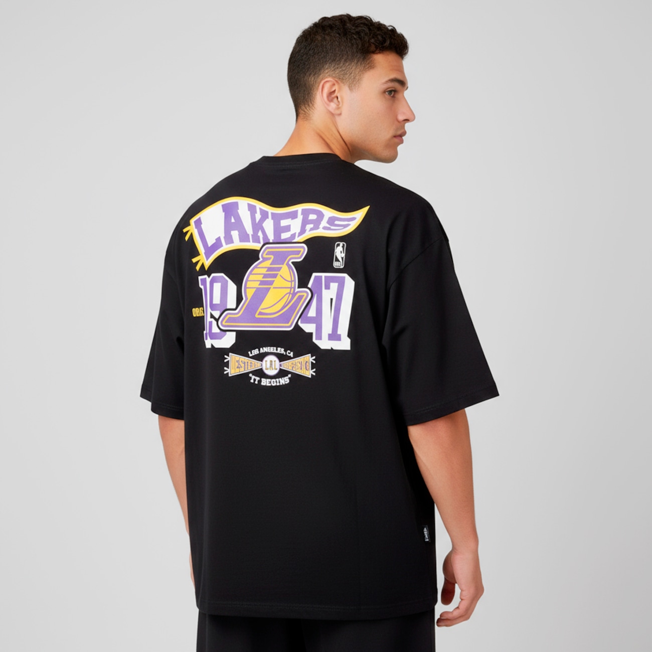 Camiseta do Los Angeles Lakers NBA Masculina N0527 Pennant em