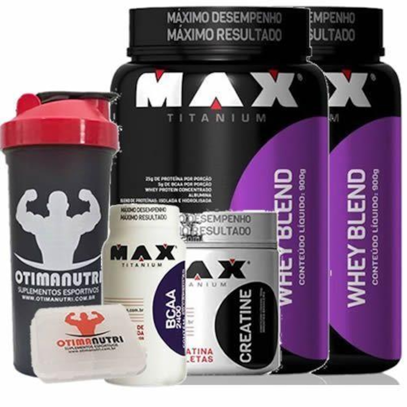 Whey Protein Max Titanium Blend Chocolate 900g 2 Potes Creatina