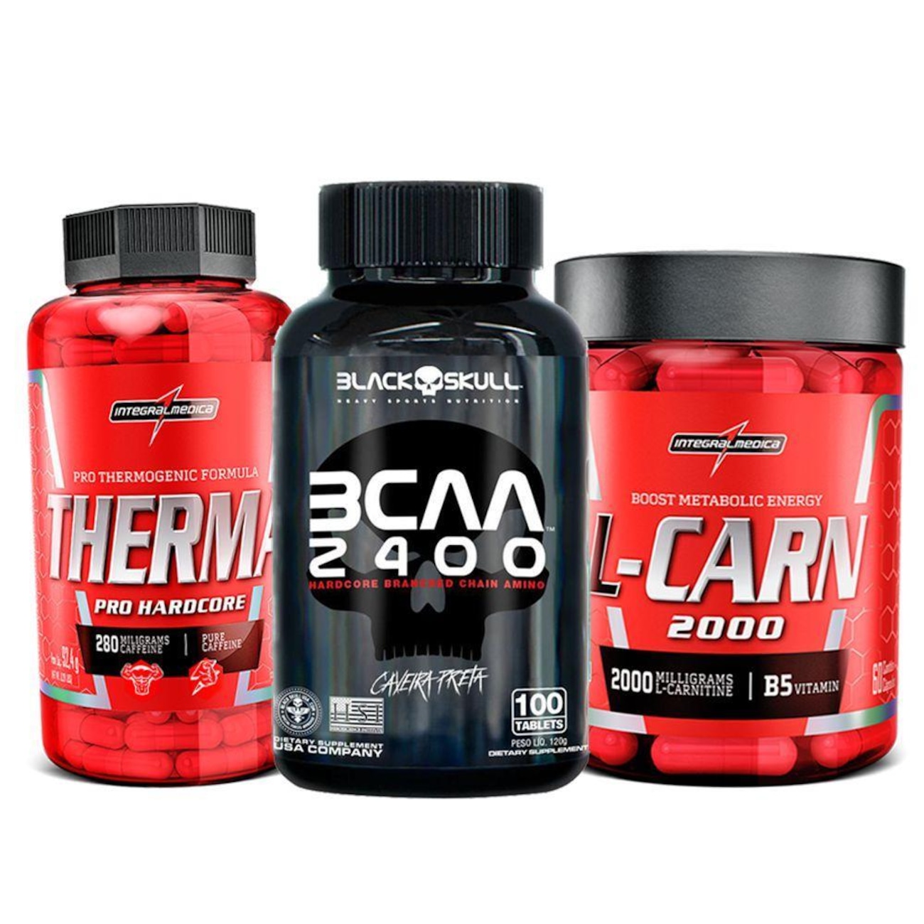 Kit com Termogênico Therma Integralmédica + Bcaa 2400 com 100 Tabletes + L- Carnitina 2000 B5