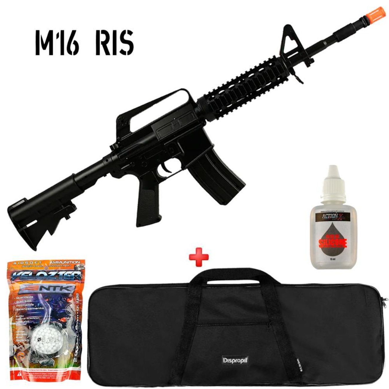 Rifle Airsoft Spring Vigor M16 RIS Black + Capa Simples + BBS Velozter ...