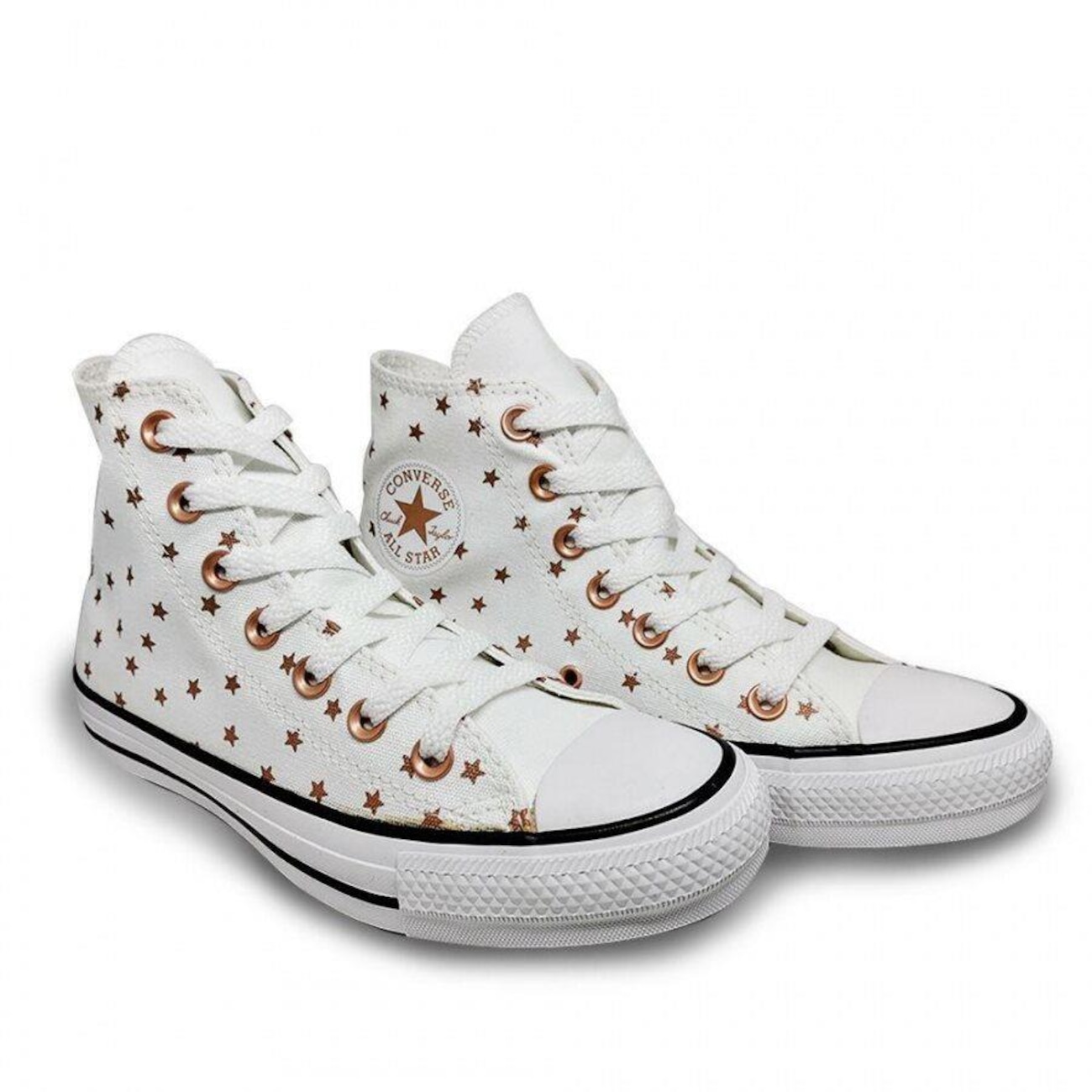 all star branco com estrelas douradas