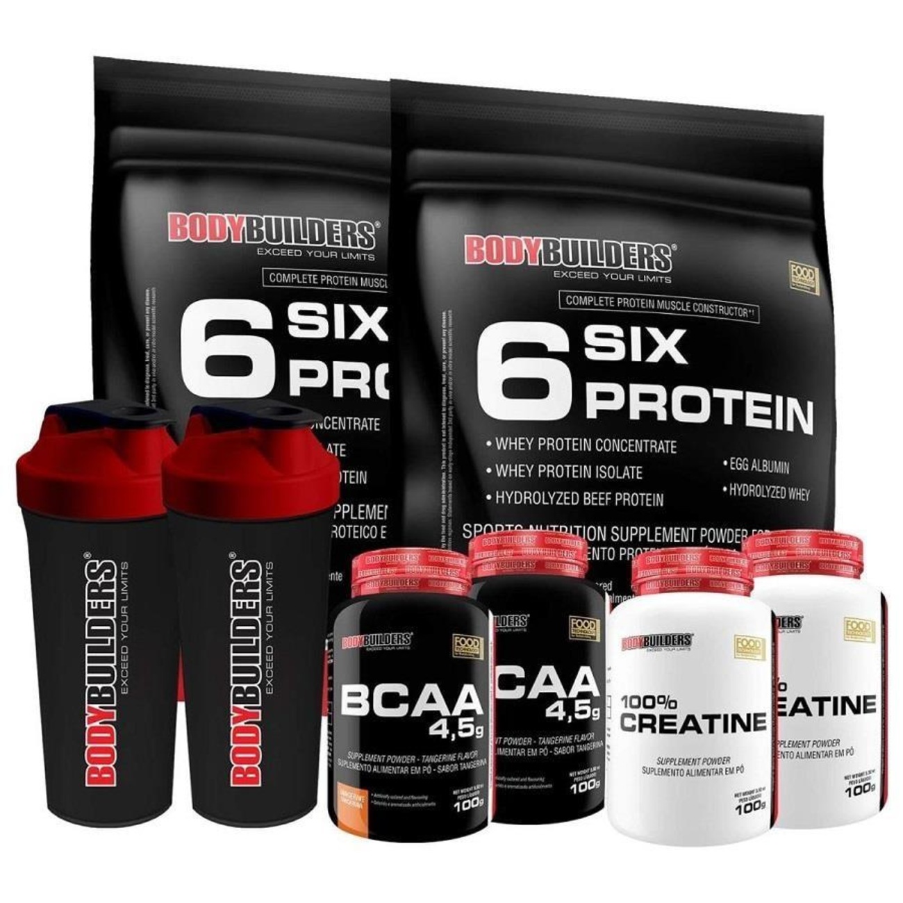 Kit Six Protein Bodybuilders - Baunilha - 2 potes + BCAA - 2 potes ...