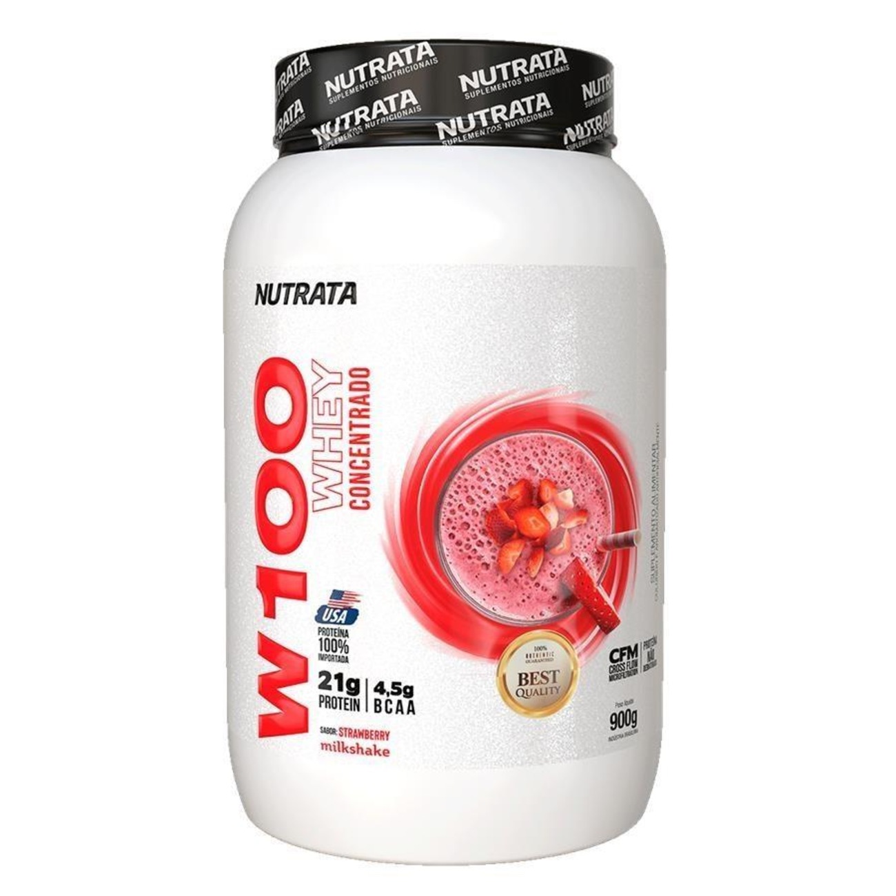 W100 Whey Concentrado Nutrata Milk Shake Strawberry 900g Centauro 8865