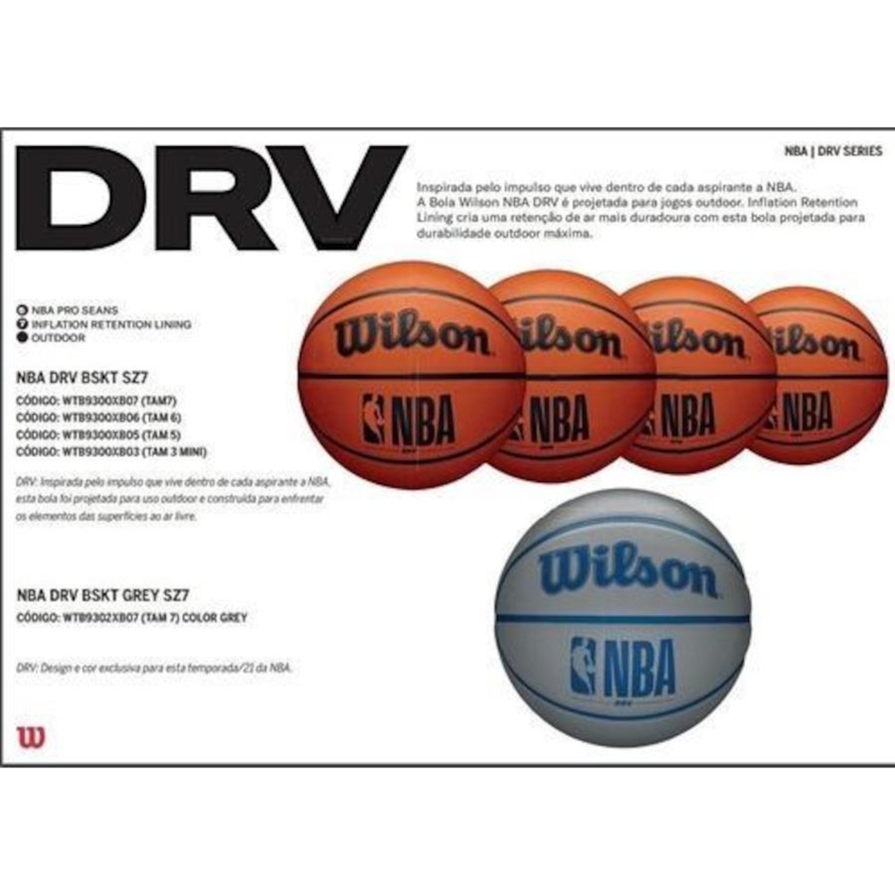 Bola de Basquete Wilson NBA DRV Original - Oficial Nº 7 - Bola de