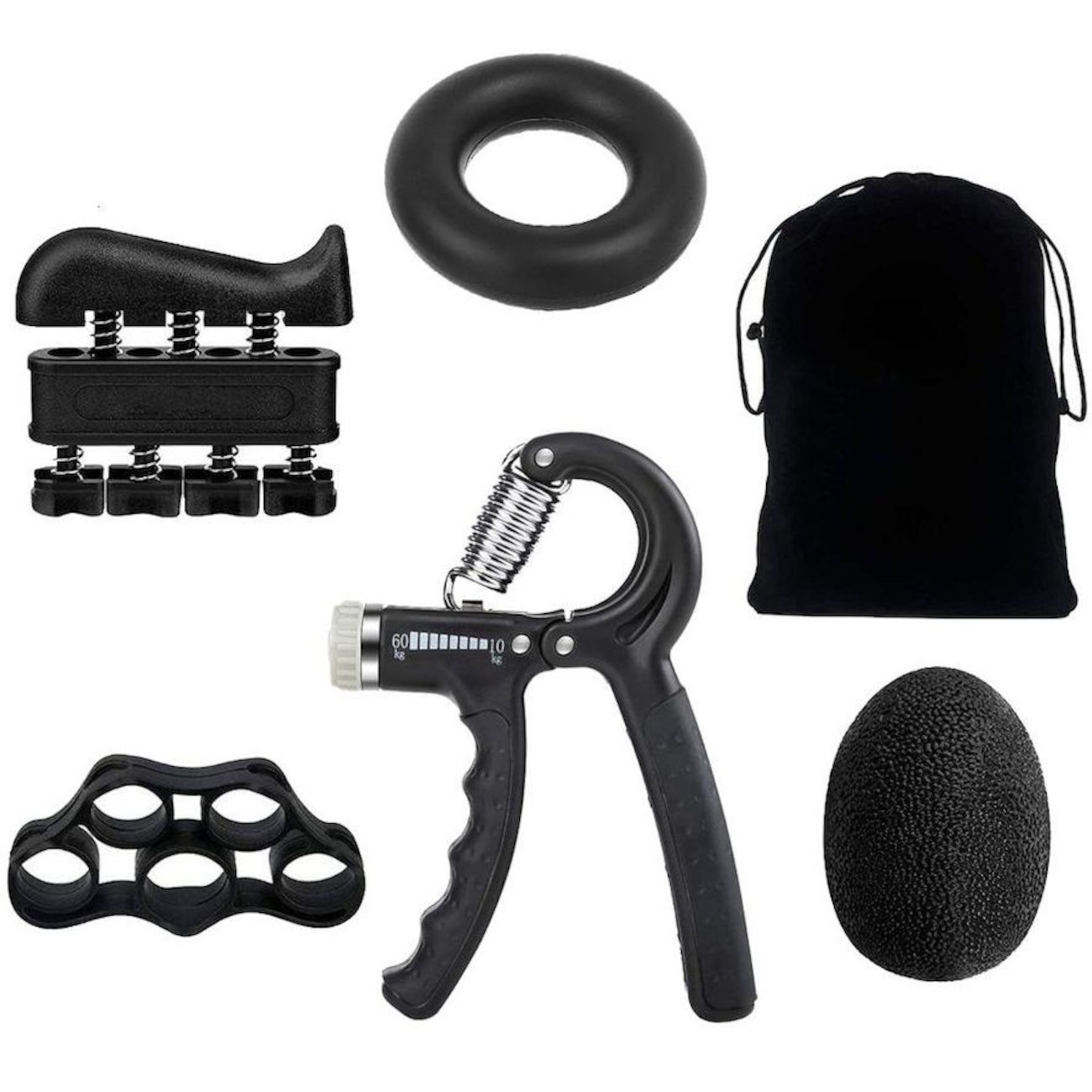 Kit Fortalecedor de Mão Yangfit: Hand Grip + Mola para Dedos + Exercitador de Silicone + Anel para Reabilitação + Bola Terapia + Bolsa