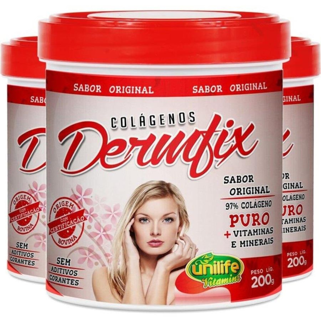 Kit 3 Colágeno Hidrolisado Dermfix 200g em pó Unilife | Centauro