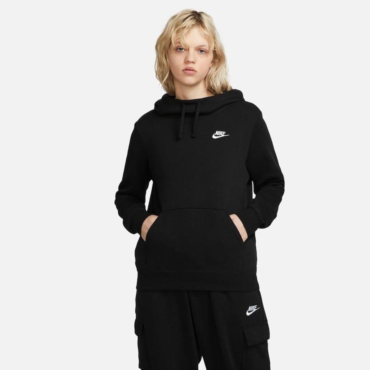 Calça Moletom Nike Sportswear Club Fleece Plus Size Feminina -  Grafite+Branco