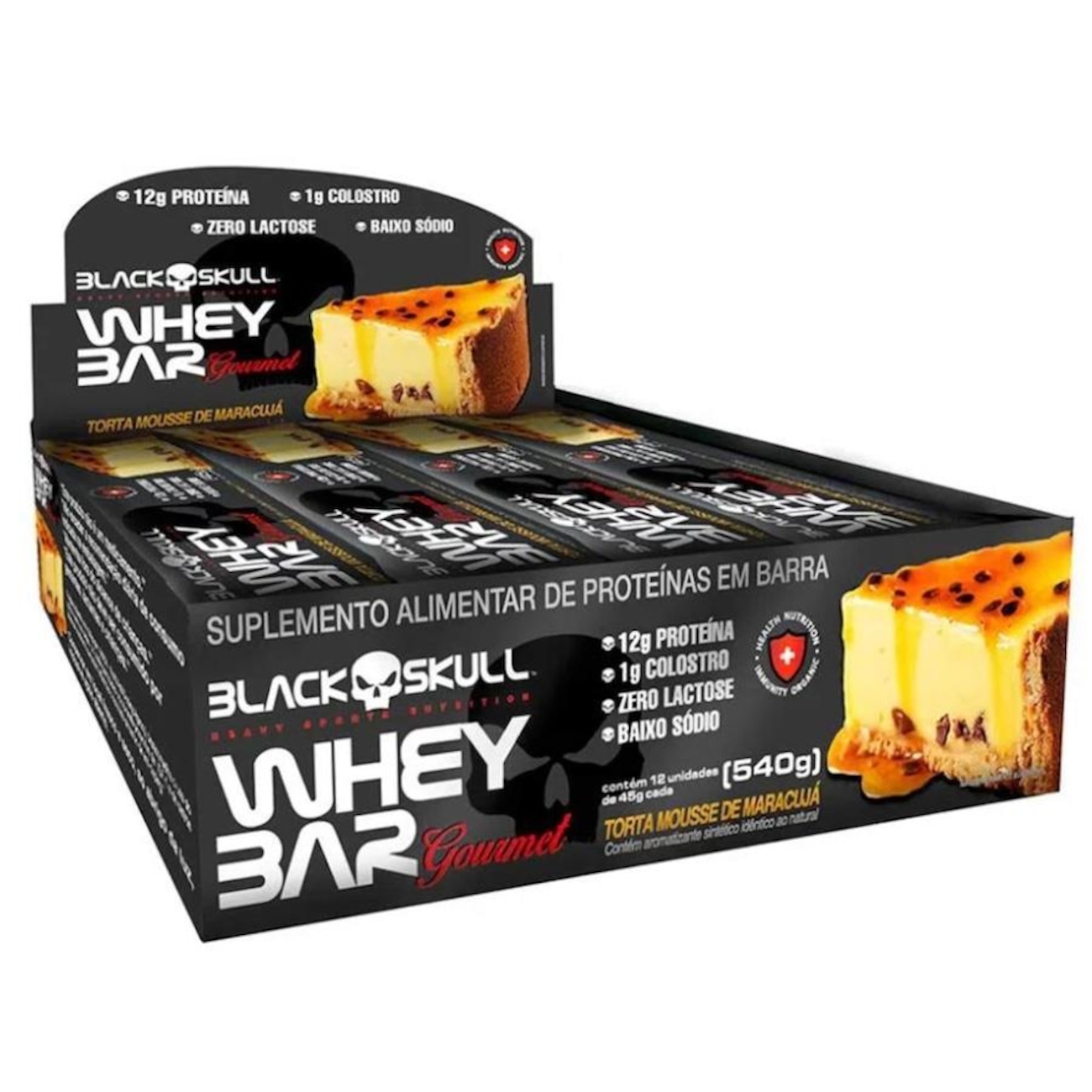 Barra De Proteina Black Skull Whey Bar Gourmet Zero Lactose Torta Mousse De Maracuja 9201