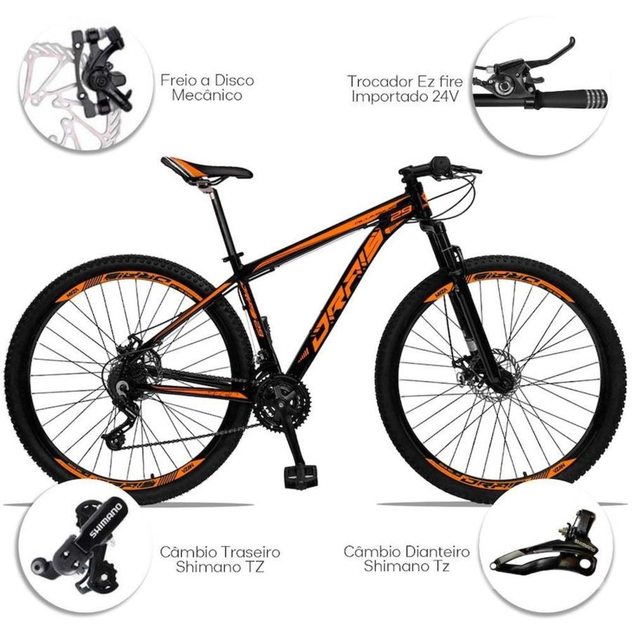 Bicicleta Aro 29 Drais Aluminun - Freio A Disco - Câmbio Shimano - 24 Marchas