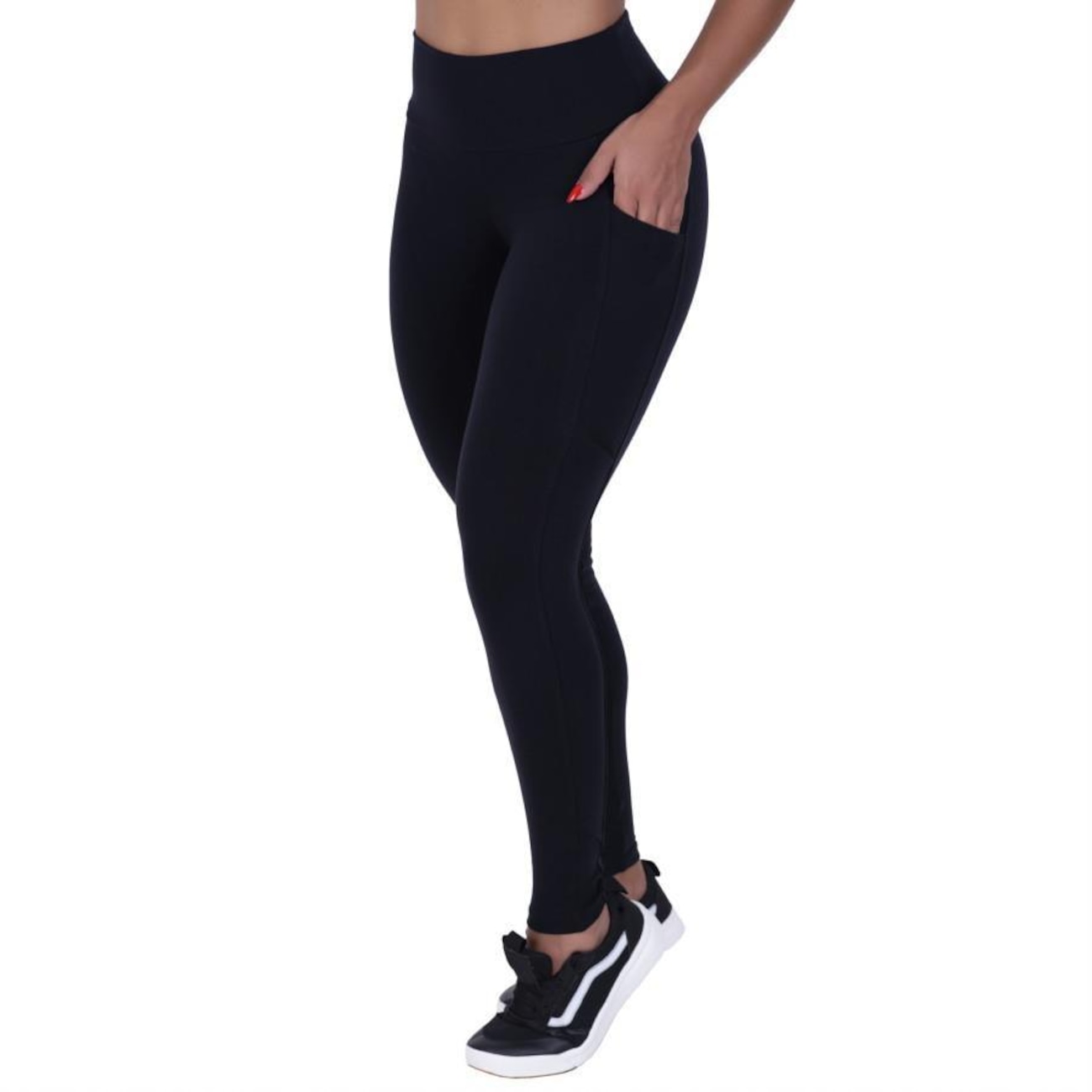 Calça Legging Orbis Fitness Recorte Lateral com Bolso Suplex Cós Alto - Feminina