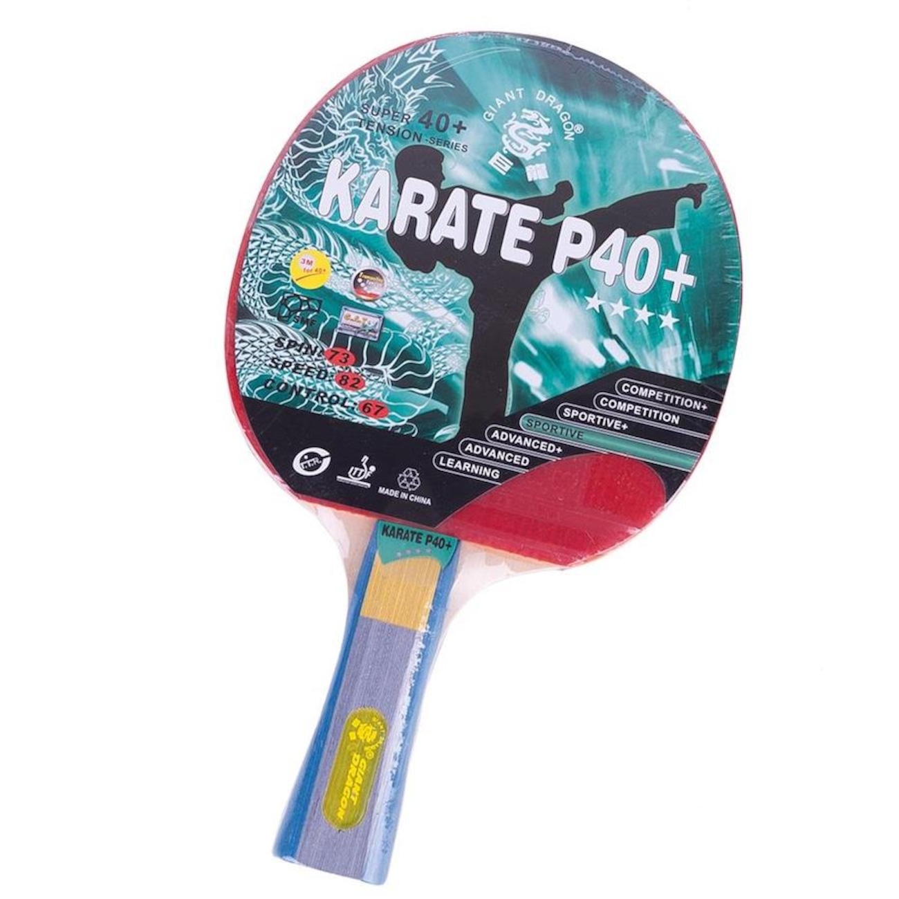 Raquette De Tennis De Table Kounga Giant Dragon Catamount - 4 étoiles, Rouge/noir, Contrôle 82%, Vitesse 83%, Approuvée ITTF - 6