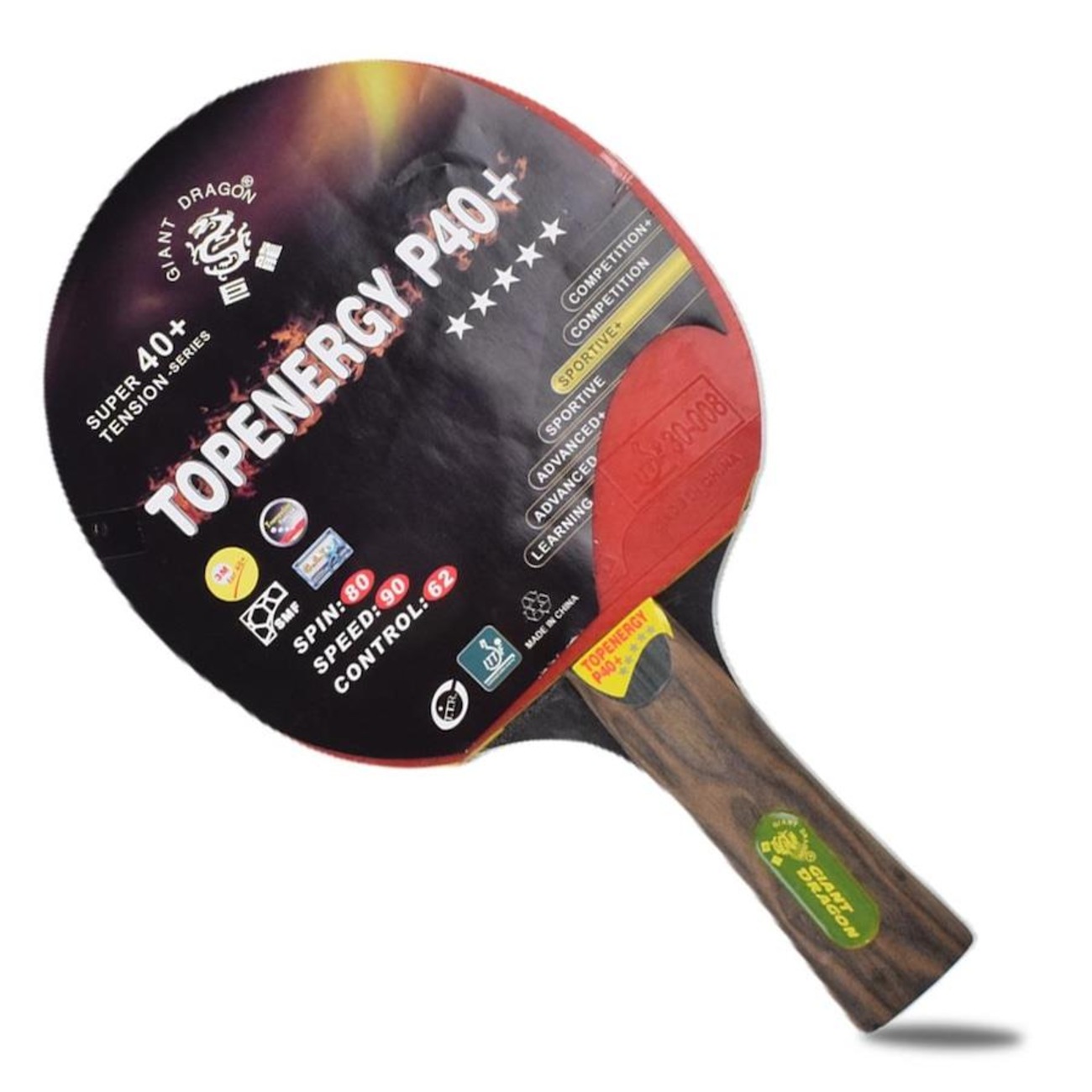 Raquete de Tênis de Mesa 5 estrelas Giant Dragon Top Energy ITTF