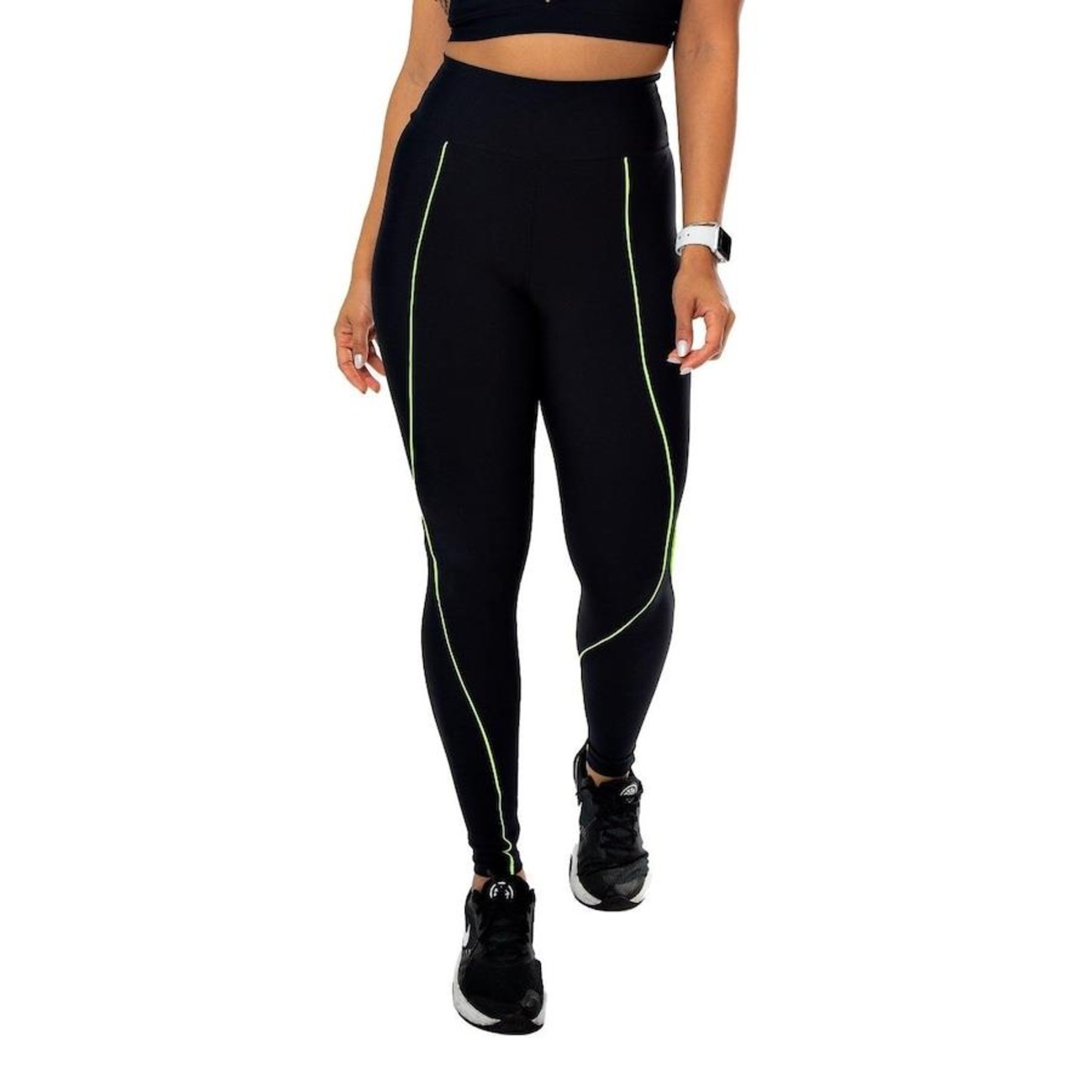 Calça Legging Academia Hoopfi com Filetes Cós Alto OX Preto