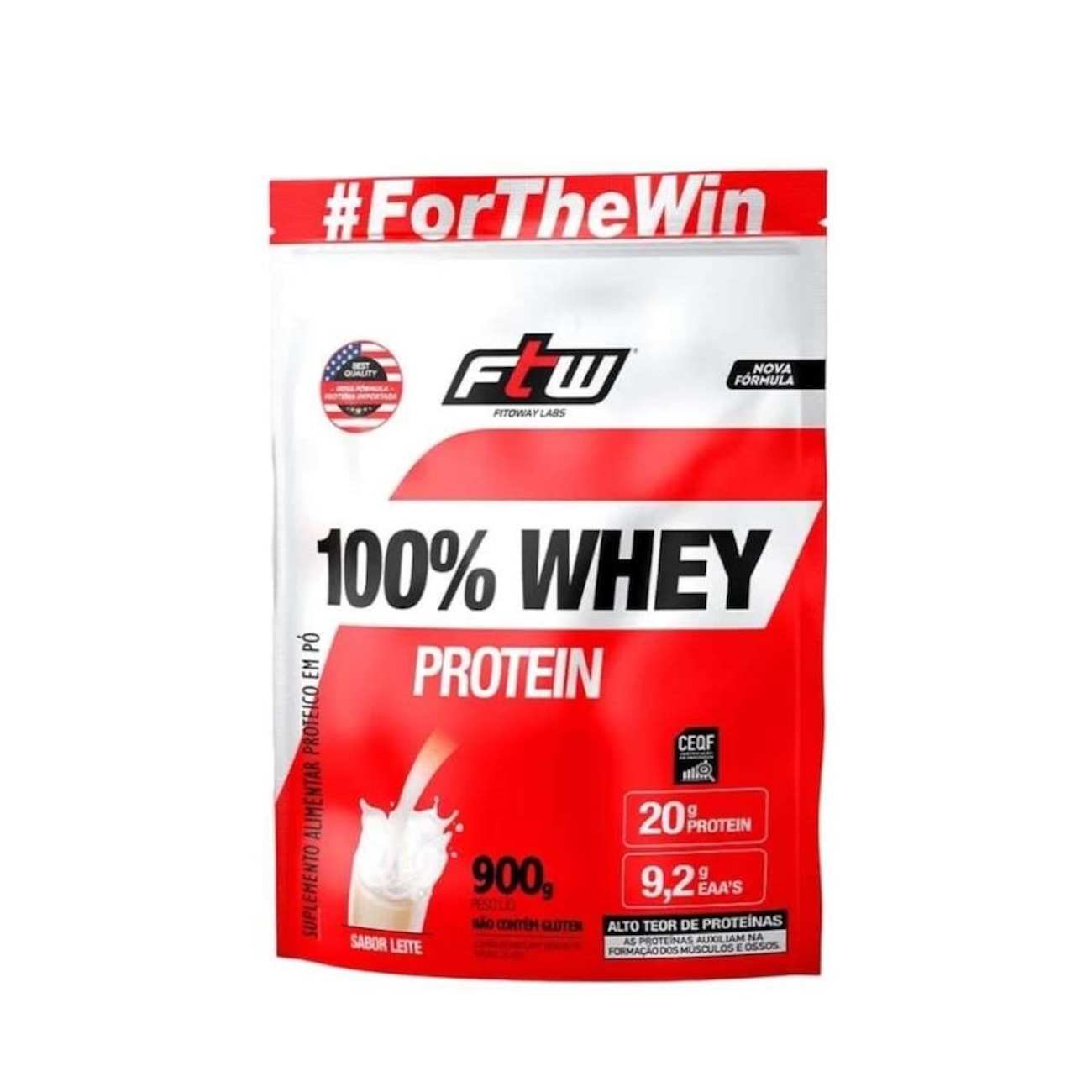 Kit Whey Protein FTW 100% Refil 900g- Leite com Coqueteleira