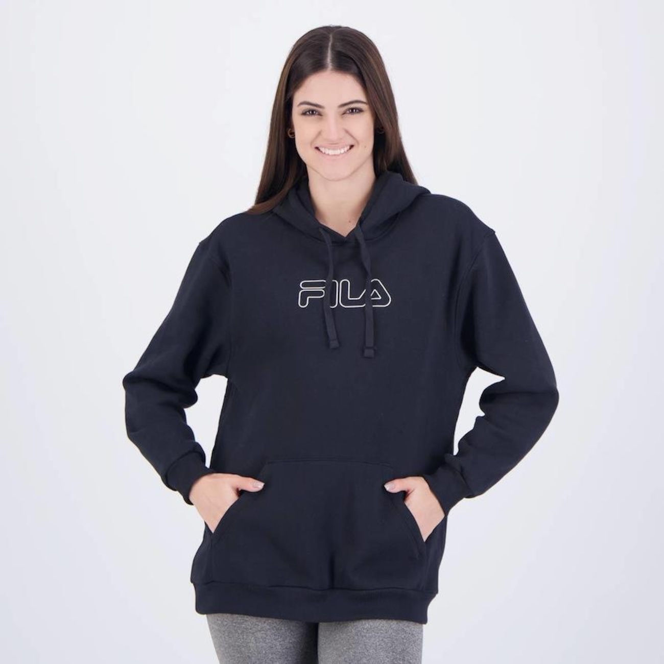 Blusão de Moletom com Capuz Fila Letter Winter Outline Feminino