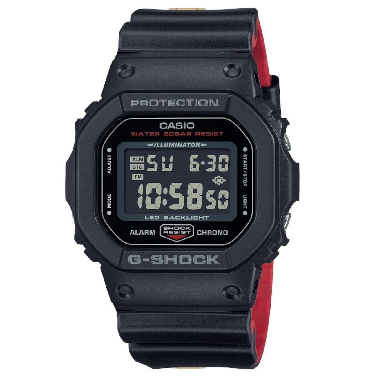 時計 CASIO G-SHOCK DW-5600lr G-SHOCK DW-5600RL-1DR Preto com Pulseira de Resina - Relojoaria