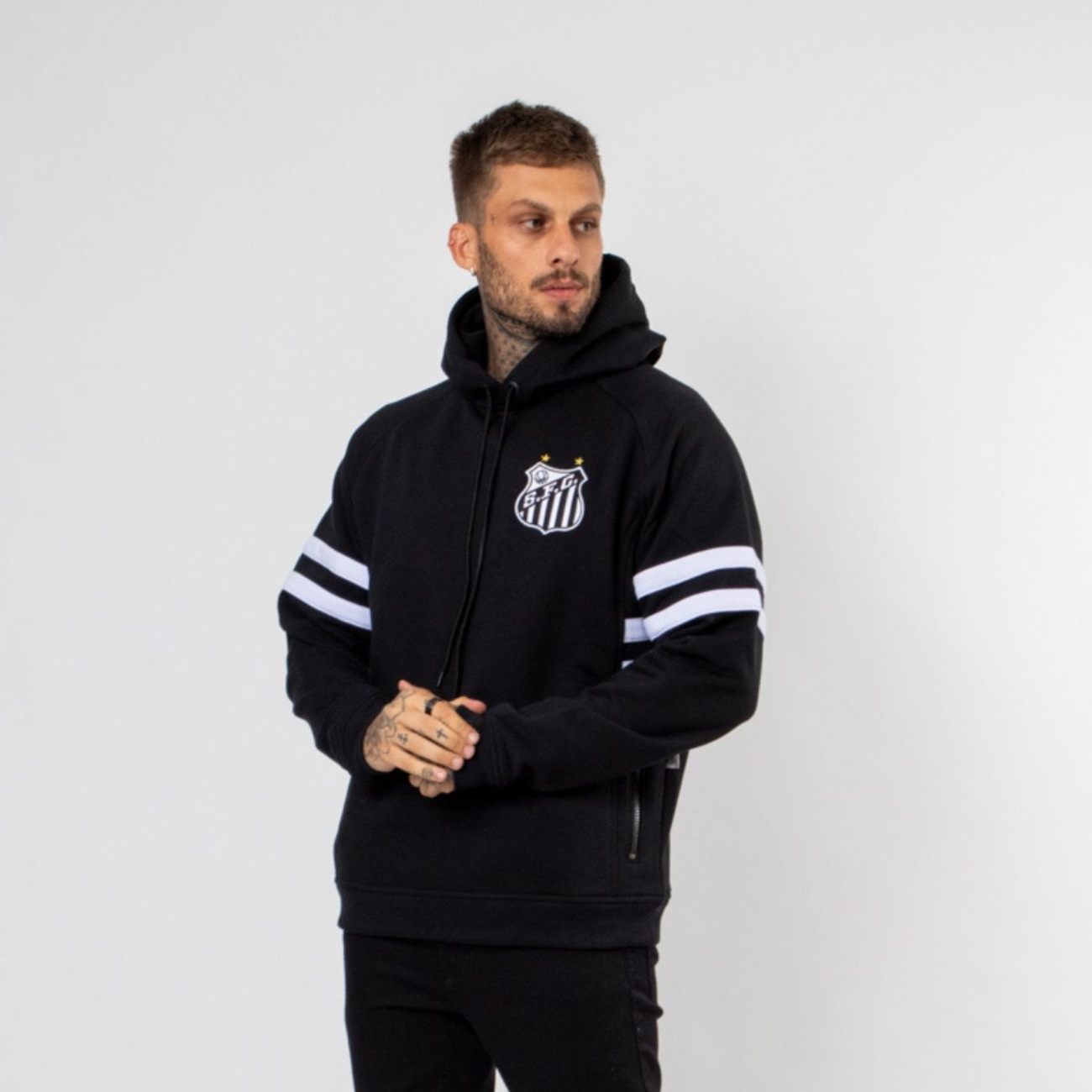 Blusão de Moletom Canguru Fechado Santos Oficial Escudo Surf