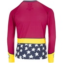 Conjunto Camiseta Manga Longa Proteção Solar UV e Sunkini Liga da Justiça Mulher-Maravilha Infantil - Foto 3