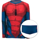 Conjunto Camiseta Manga Longa com Proteção Solar UV e Sunga Marvel Homem Aranha - Infantil - Foto 1