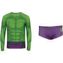 Conjunto Camiseta Manga Longa com Proteção Solar UV e Sunga Marvel Hulk - Infantil - Foto 1