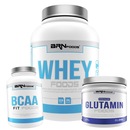 Kit Whey Protein BRN Foods Chocolate - 900g  + BCAA 100g + Glutamina 250g - Foto 1