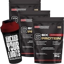 Kit Six Protein Bodybuilders - Morango - 2Kg - 3 unidades + Coqueteleira - Foto 1