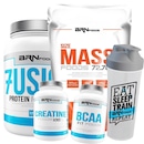 Kit Fusion BRN Foods - Morango - 900g + Size Mass - Morango - 3kg + BCAA Fit - Tangerina - 100g + Creatina - 100g + Coqueteleira - Foto 1