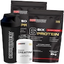 Kit Six Protein Bodybuilders - Chocolate - 2kg + Six Protein - Morango - 2kg + Creatina - 100g + Coqueteleira - Foto 1