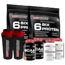 Kit Six Bodybuilders - Baunilha - 900g + Six -Chocolate + BCAA - 2 potes + Creatina -2 potes  + Coqueteleira - Foto 1