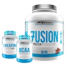 Kit BRN Foods Whey Protein Fusion 2kg Chocolate + BCAA 100g + Creatina 100g - Foto 1