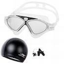 Kit Máscara de Natação Gold Sports Silicone Confort Hd - Touca Pu e Protetor Nasal e Ouvido - Adulto - Foto 1