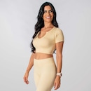 Conjunto Fitness Calça E Cropped Canelado Alma Genius Femino - Foto 1
