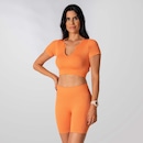 Conjunto Fitness Short Cropped Canelado Alma Genius Feminino - Foto 1