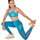 Calça Legging Alto Giro Tule Recortes Logo Feminina - Foto 3