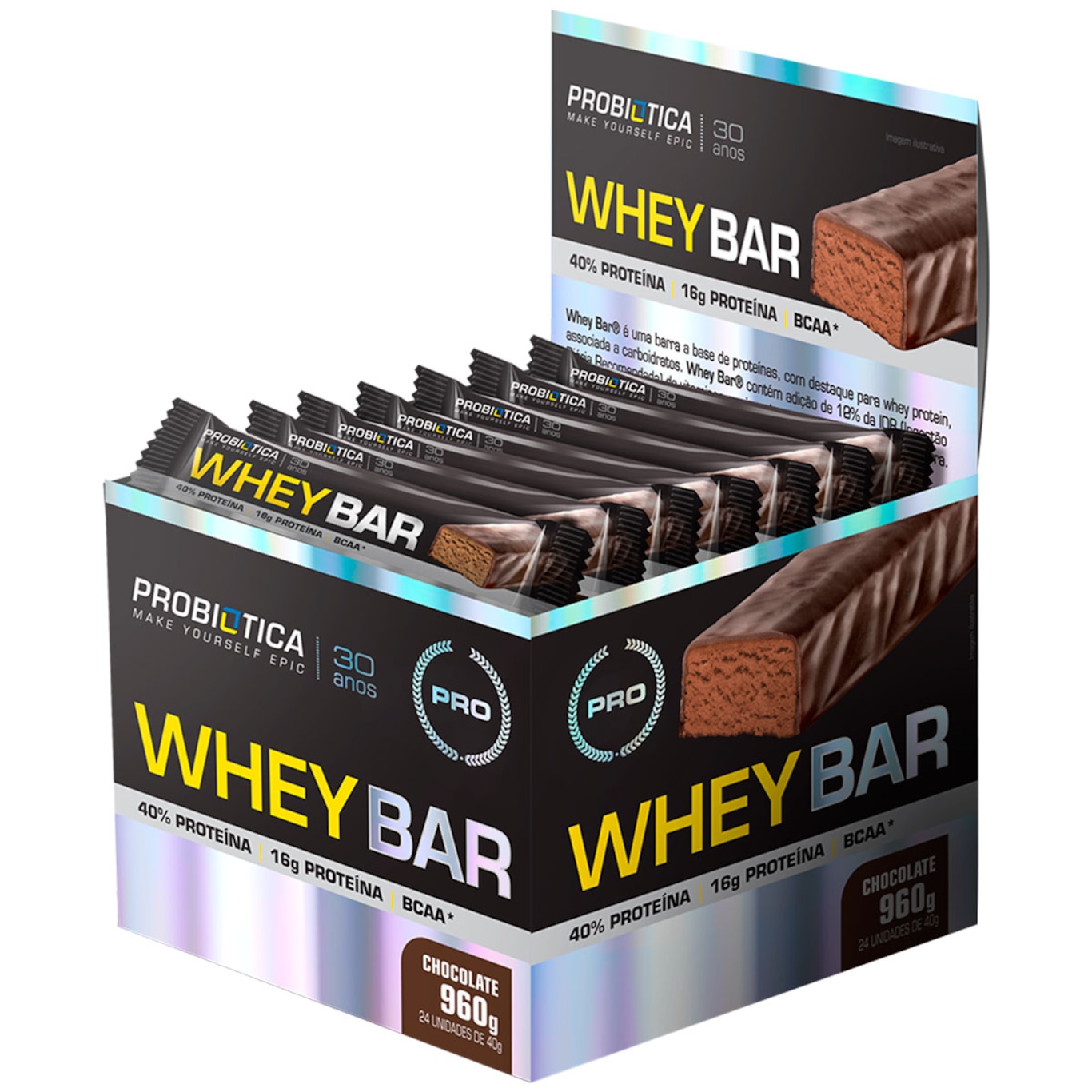 Barra de Proteína Probiótica Whey Bar - 24 Unidades - Chocolate - Foto 1