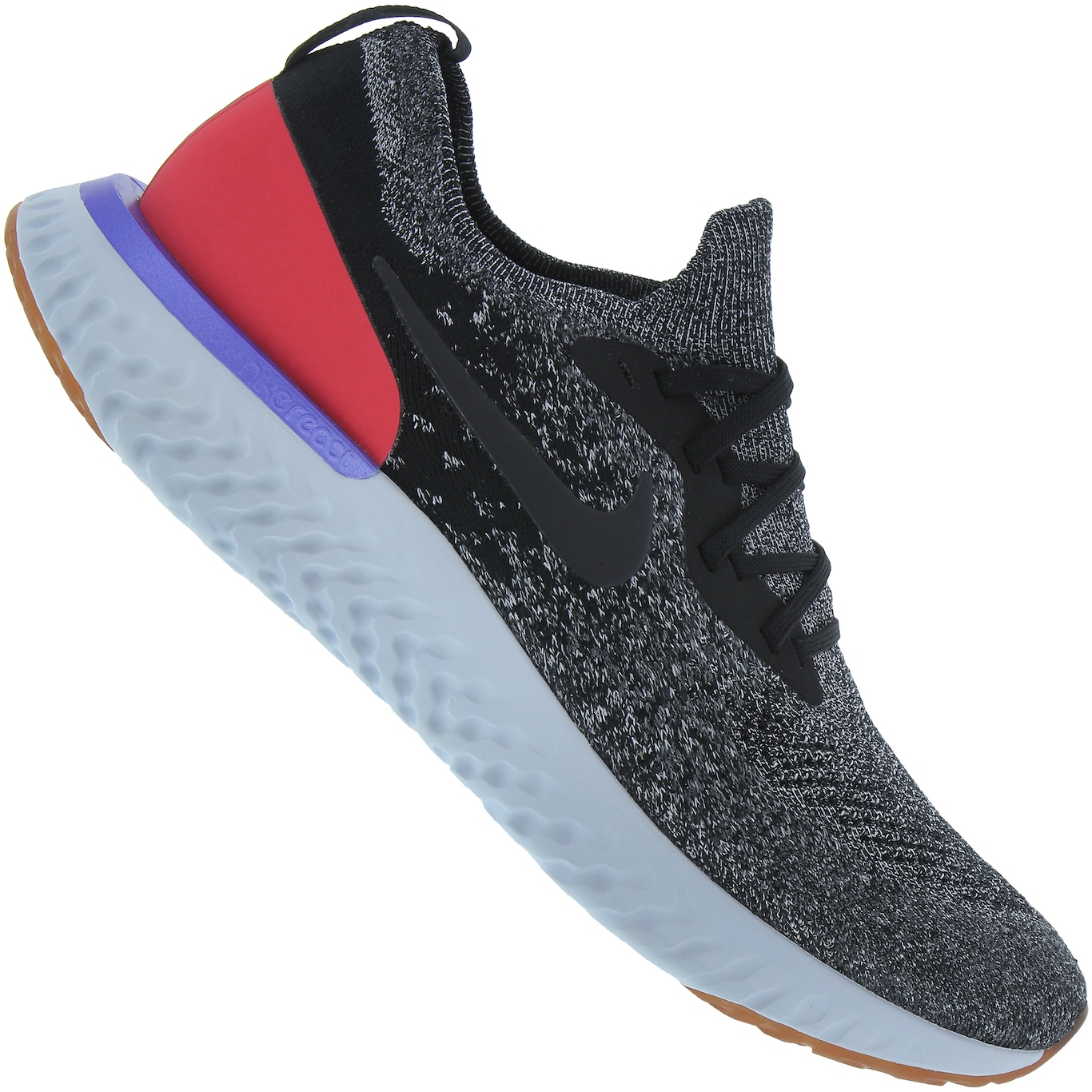 Nike epic react flyknit best sale black white red orbit