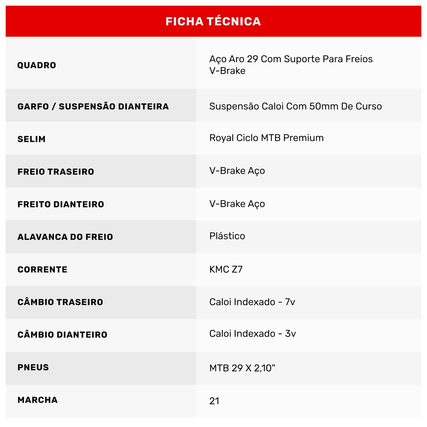 Mountain Bike Caloi Velox - Aro 29 - Câmbio Indexado - Freios V-Brake