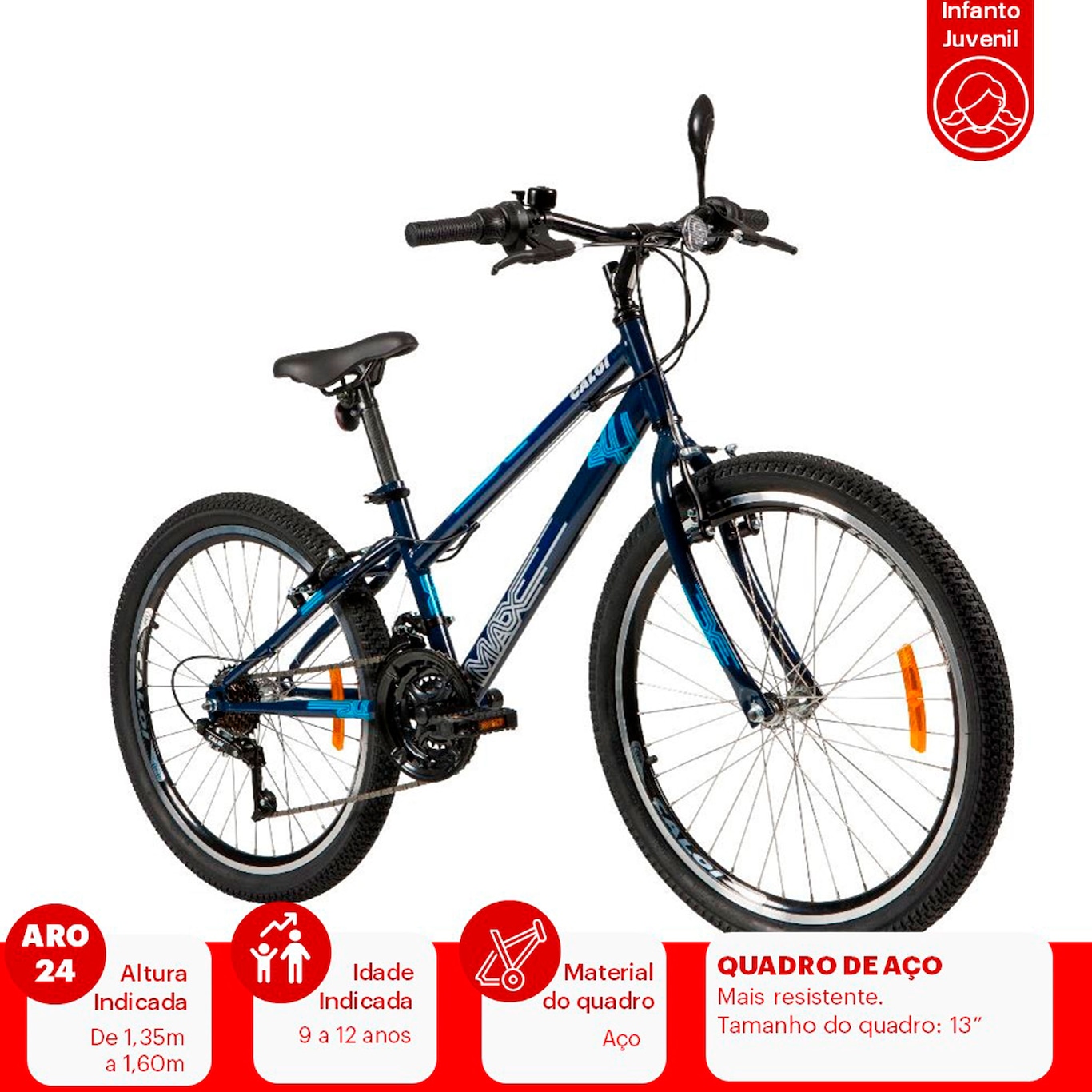 Bicicleta Caloi Max - Aro 24 - Freios V-Brake - Câmbios Caloi Indexado ...