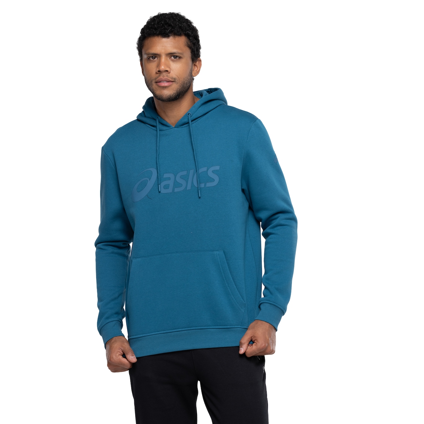 Blusa de Moletom Masculina ASICS com Capuz Canguru Fechado Fleece - Foto 1