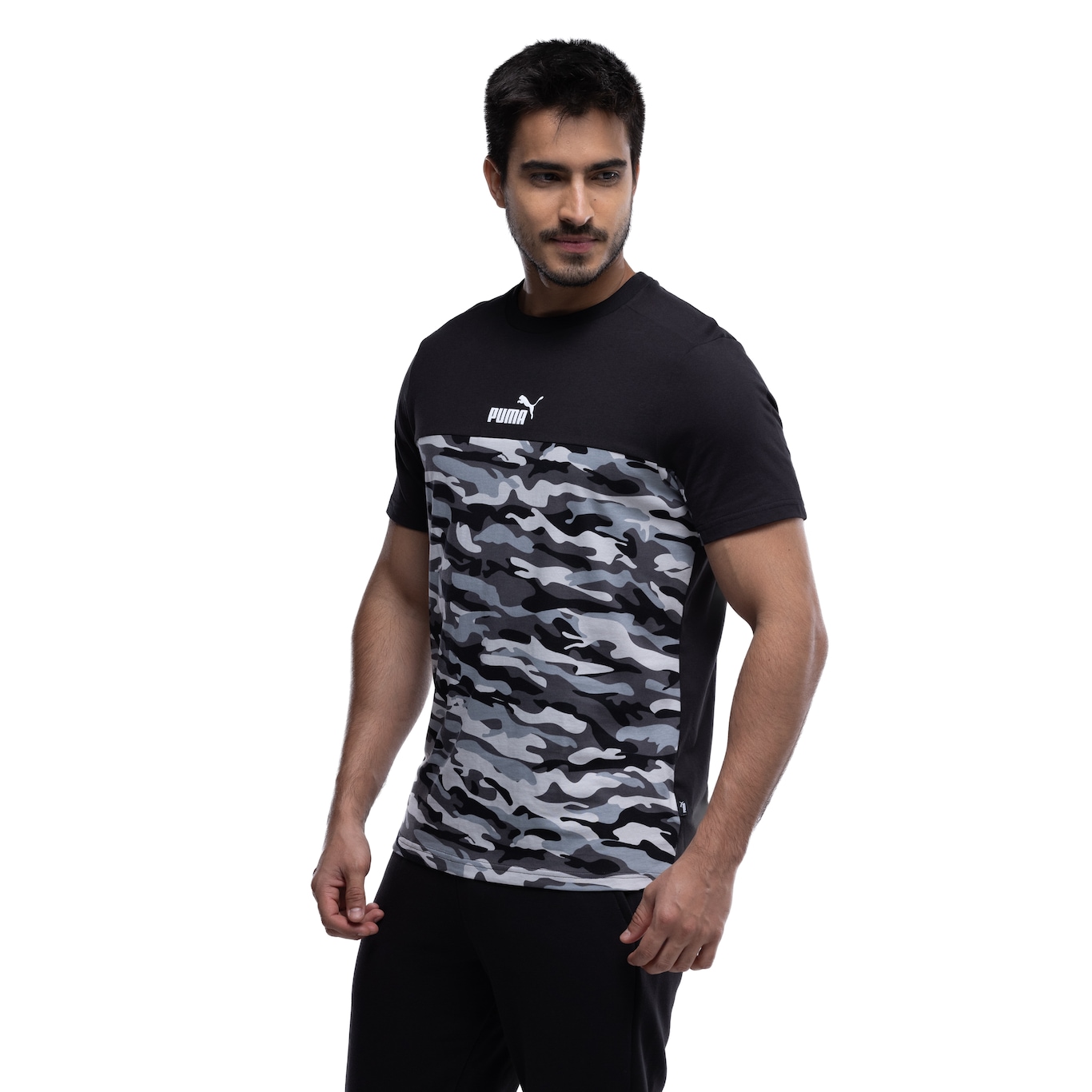 Camiseta Masculina Puma Manga Curta Ess Block Camo - Video 1