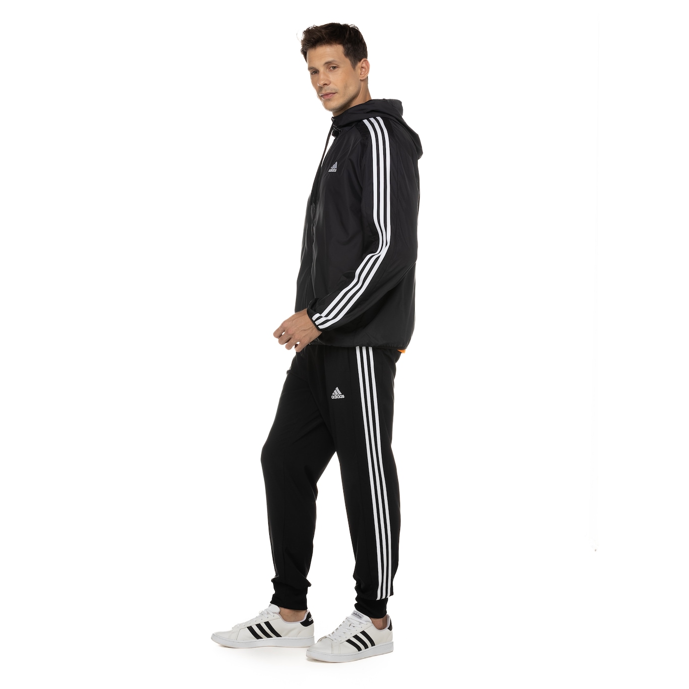 Jaqueta Corta-Vento Masculina adidas com Capuz 3 Listras - Foto 6