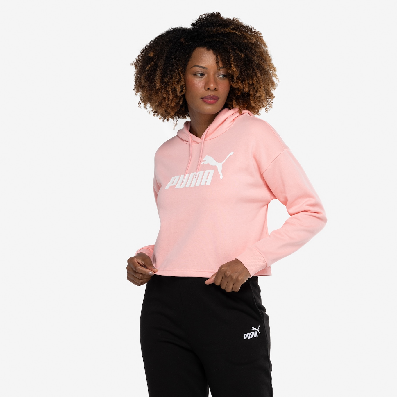 Blusa Feminina Cropped Puma com Capuz Essentials Logo - Foto 5