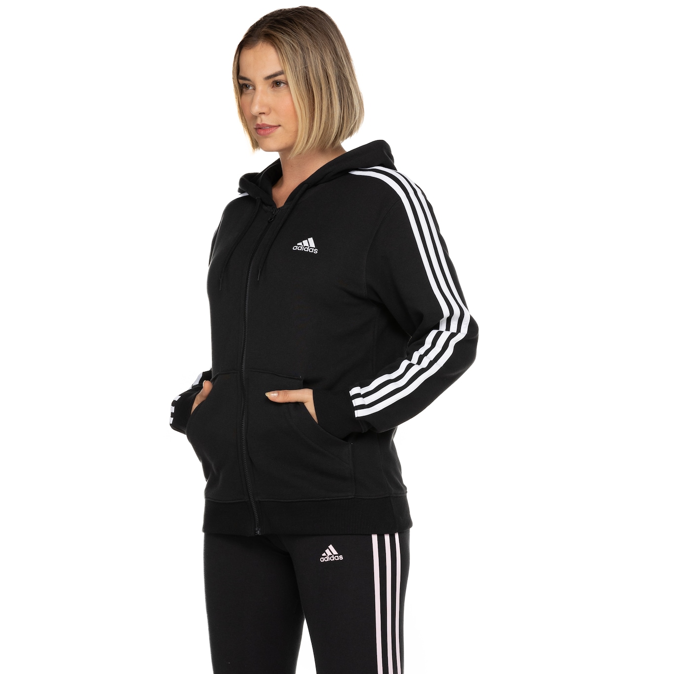 Jaqueta com Capuz adidas 3S Ft Fz R Hd - Feminina - Foto 4