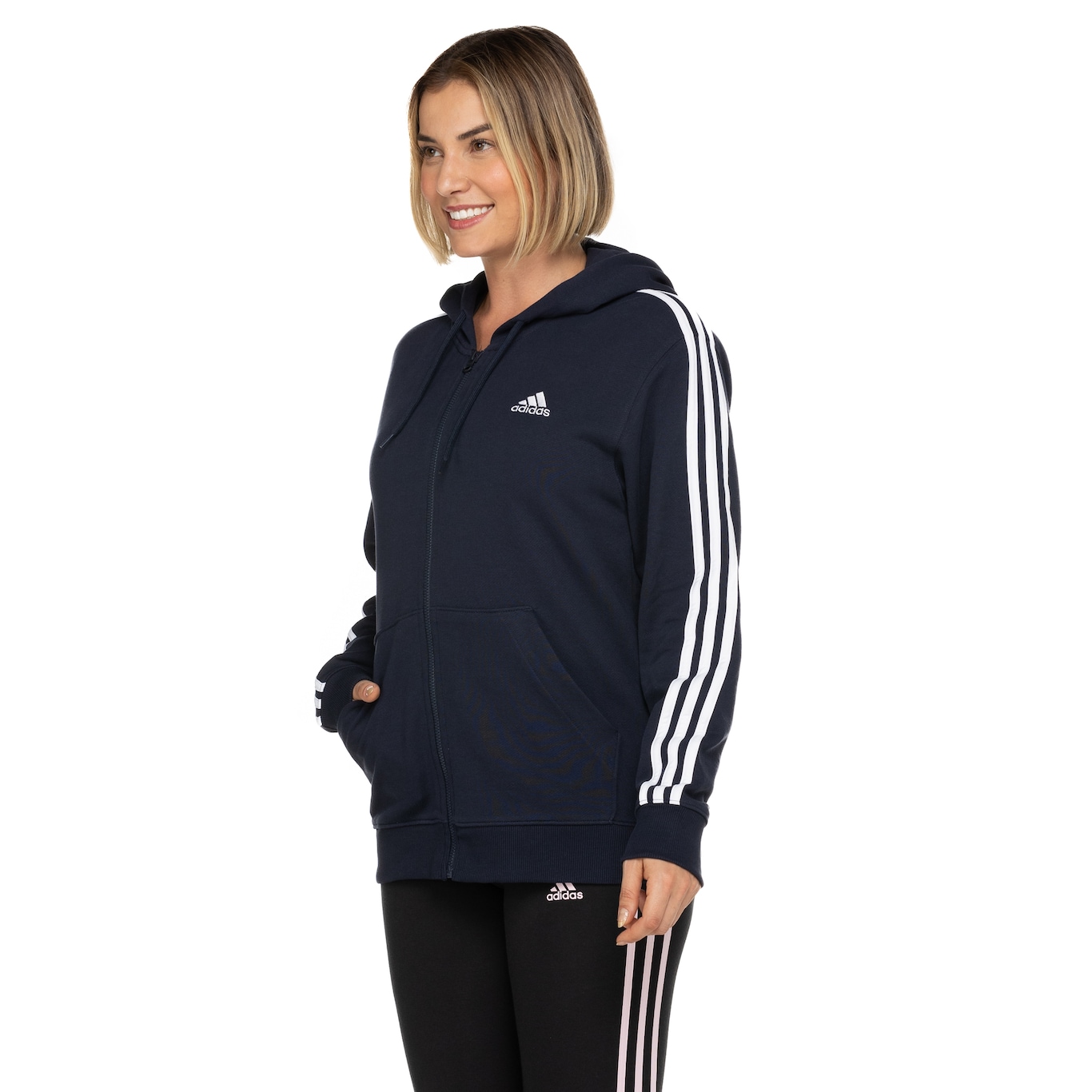 Jaqueta Feminina adidas com Capuz TOP 3 Listras - Foto 4