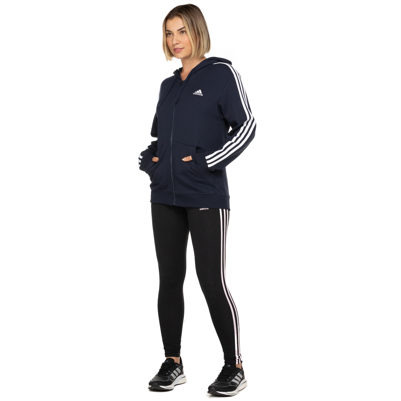 Jaqueta Feminina adidas com Capuz TOP 3 Listras - Foto 5