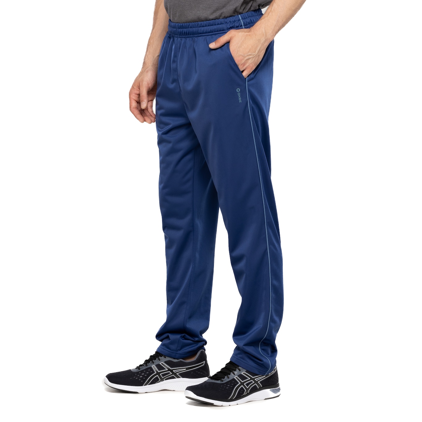 Calça Thai Calça larga azul escuro masculina com bolso e cintura