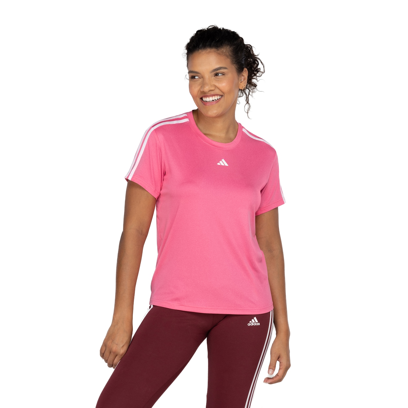 Camiseta Feminina adidas Manga Curta Essentials 3 Listras - Video 1