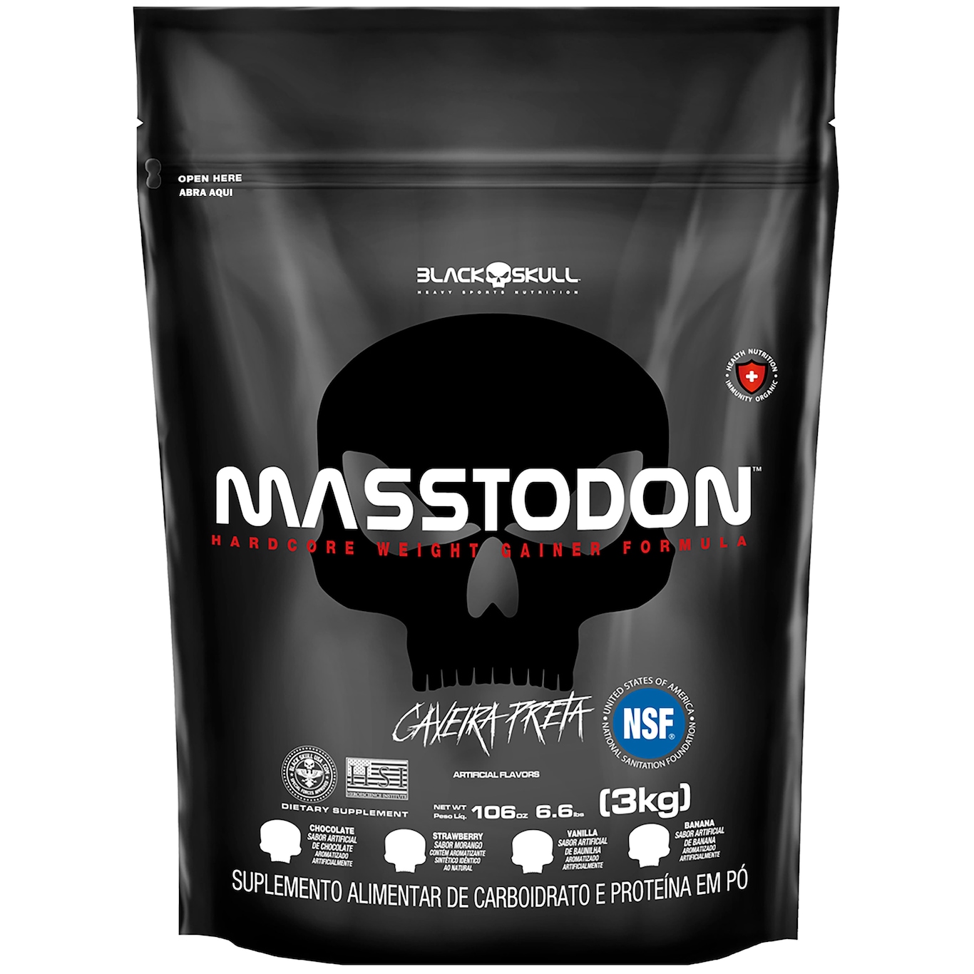 Hipercalórico Black Skull Masstodon Refil - Morango - 3 Kg - Foto 1