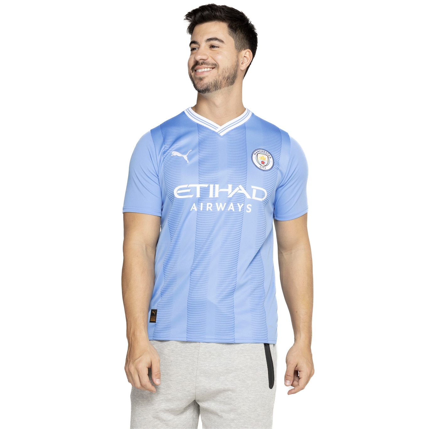 Camisa Puma Manchester City Pré-Jogo 2023/24 Masculina Azul