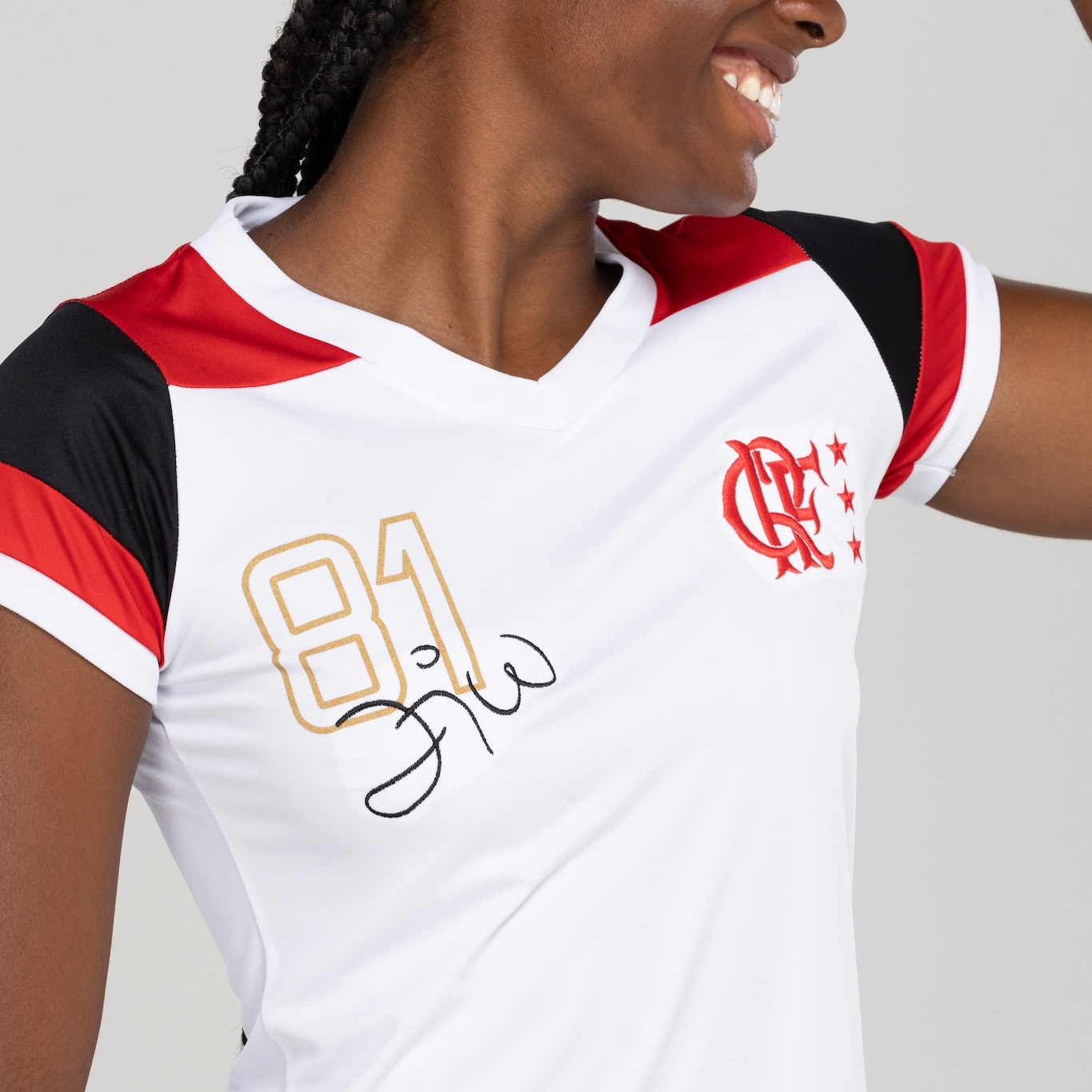 Camiseta do Flamengo Feminina Braziline Babylook Zico Retrô - Foto 6